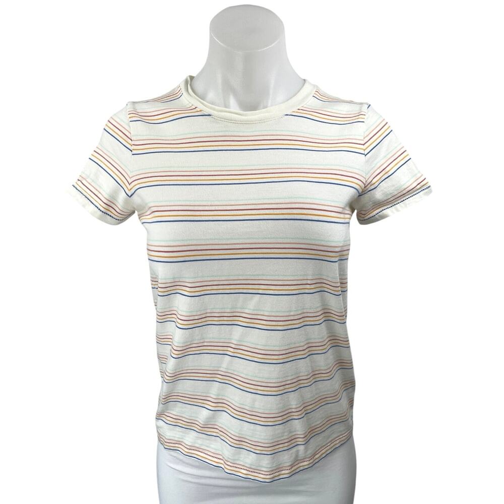 Madewell White Multicolor Striped Knit Short Sleeve Pullover Tee T-Shirt Top XS